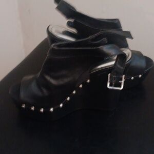 Black wedge heel slingback